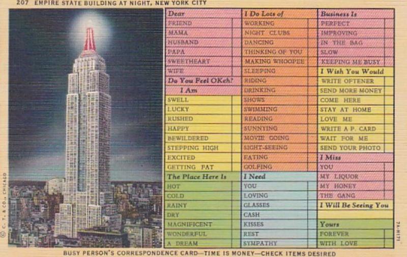 Humour Bust Persons Correspondence Card Empire State Building At Night New Yo...