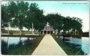 c1909 Pratt, KS State Fish Hatchery Postcard Hand Colored House Kans. Farm A39