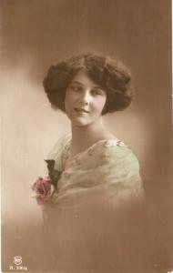 \Glamour lady with a rose\ Nice antique postcard