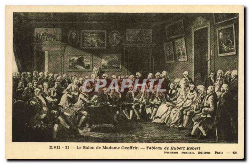 Old Postcard The Salon of Madame Geoffrin Hubert Robert Table