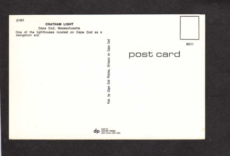 MA Chatham Light House Lighthouse Cape Cod Mass Massachusetts Postcard