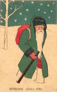 Christmas Green Robed Santa Claus Back Pack Finland Postcard