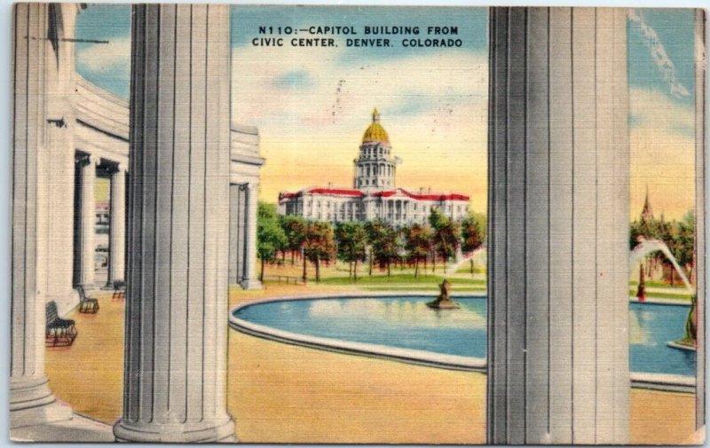 Postcard - Capitol Building From Civic Center - Denver, Colorado