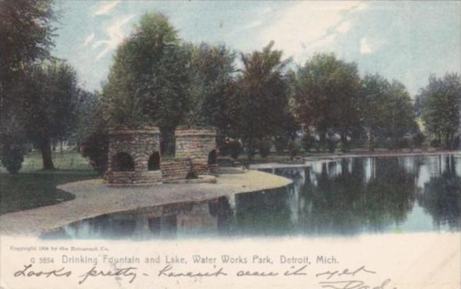 Michigan Detroit Drinking Fountain and Lake Water Works Park 1906 Rotograph