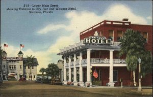 Sarasota Florida FL Watrous Hotel City Pier Linen Vintage Postcard