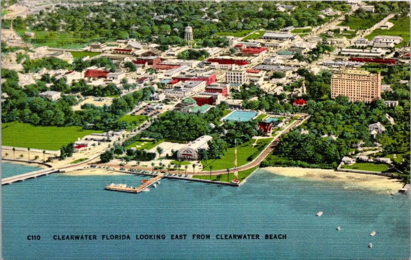 Clearwater FL looking east from beach vtg postcard