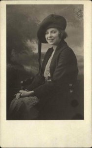 Girl Richardson Studio Beret Hat Jacket PIEDMONT WV Real Photo Postcard