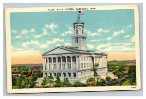 Vintage 1940's Postcard American Flag Over The State Capitol Nashville Tennessee