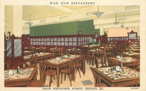 1950s Illinois Chicago Won Kow Restaurant Interior Postcard Teich 22-11517
