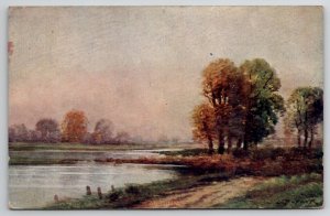 Autum At The Lake Art Greeting 1908 Coldwater OH To Dayton Postcard B43