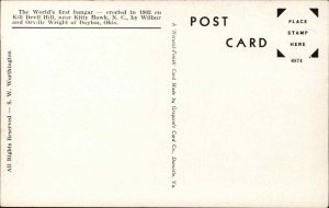 Wilbur Orville Wright World's First Airplane Hangar Kitty Hawk NC Postcard