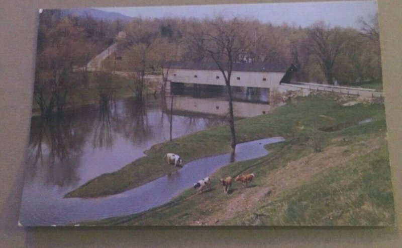 VINTAGE UNUSED  POSTCARD COVERED BRIDGE BETW. PITTSFORD & PROCTOR, VERMONT 