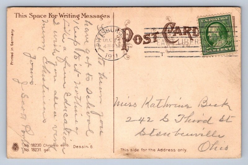 J89/ Merry Christmas Holiday Postcard c1910 Pretty Kids 502