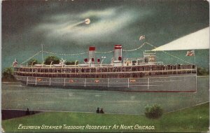 Steamer 'Theodore Roosevelt' Chicago IL Illinois Full Moon Franklin Postcard F95