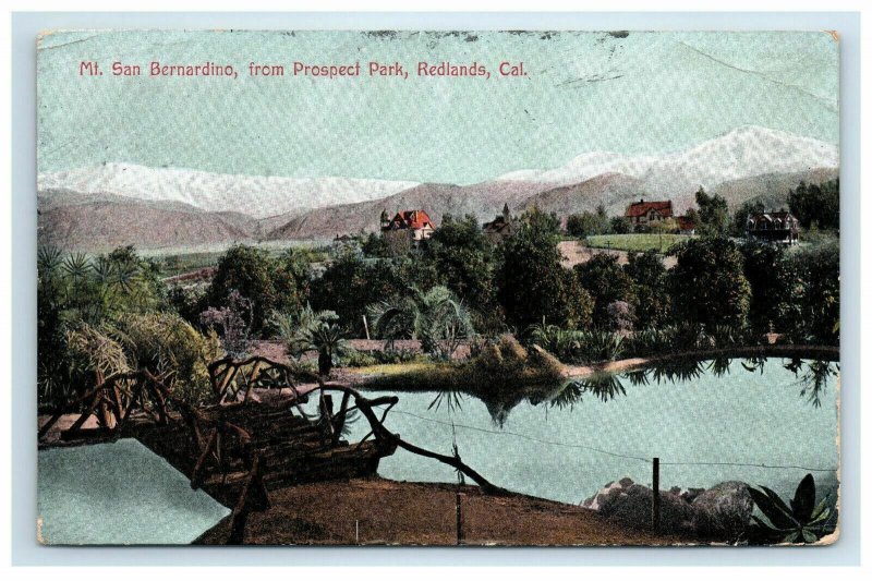 1907 Mt. San Bernardino from Prospect Park Redlands CA Postcard