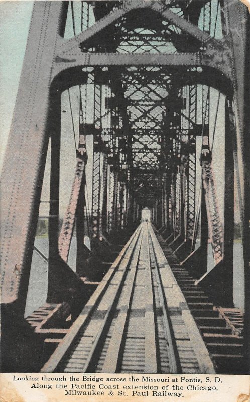 F71/ Pontis South Dakota Postcard c1910 Railroad Bridge River