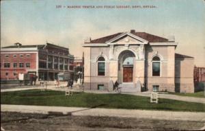 Reno NV Masonic Temple & Library c1910 Postcard