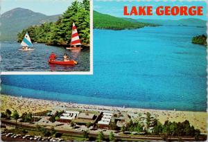 Lake George NY New York Adirondacks Aerial Multiview Unused Vintage Postcard D57