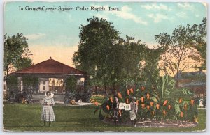 Vintage Postcard George Greene Square Cedar Rapids Iowa Early 1900s