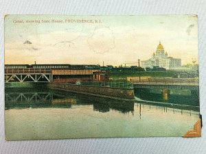 Vintage Postcard 1911 Canal showing State House Providence RI Rhode Island