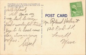 Canal Street New Orleans LA Loisianna Trolley Vintage Linen Postcard 1c Stamp PM 