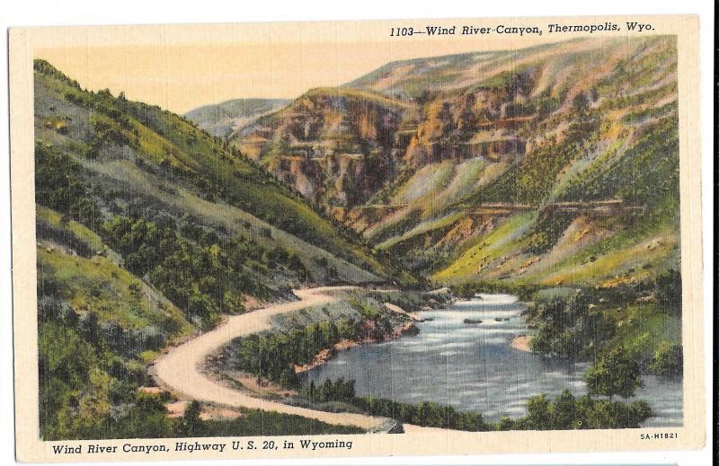 WY Thermopolis Wind River Canyon Wyoming Highway US 20 Vtg Linen Postcard