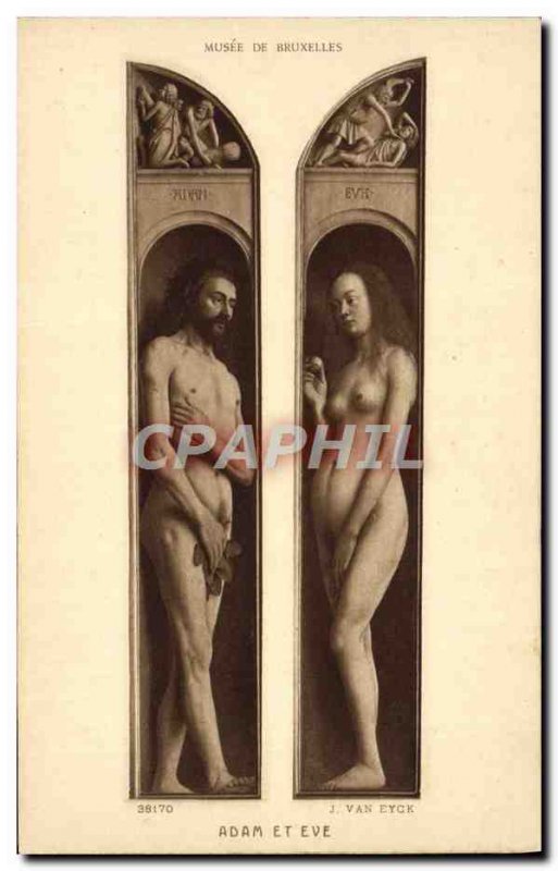 Old Postcard Musee De Bruxelles Adam and Eve Van Eyck