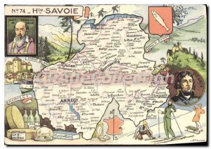 Postcard Modern tourist map Haute Savoie Thonon Mountaineering