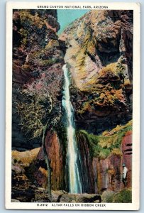 Grand Canyon Arizona AZ Postcard Altar Falls On Ribbon Creek Scene c1920 Antique