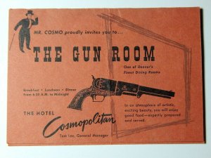 Vintage 50s The Gun Room Hotel Cosmopolitan Advertisement Denver CO Table Card