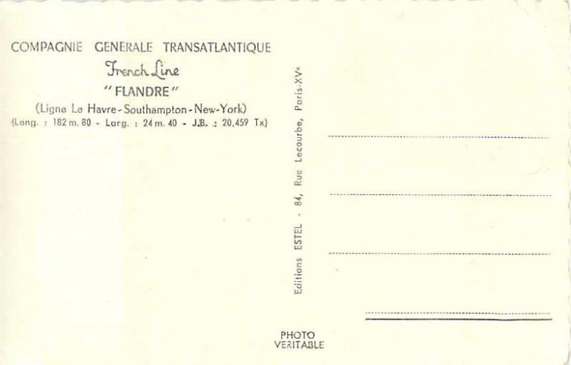 RPPC of the Compagnie Generale Transatlantique French Line Flandre