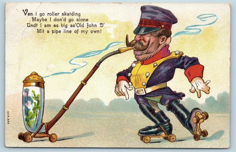 Postcard WW1 Kaiser Wilhelm Roller Skating John Rockefeller Pipeline 1914 Q15