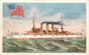 Postcard -1910 Navy Military Battleship Georgia Flag 23-12314