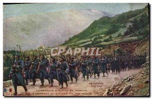 Old Postcard Militaria Alpine hunters Company & # 39alpins running