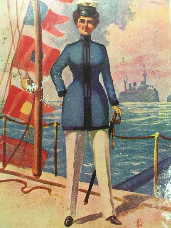 Woman Navy PC 1907 1915 WW1 Mather Uniform Sword Ship Flags Miss Lieutenant