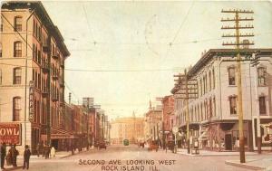 Autos 1908 Rock Island Illinois Second Avenue North Trolley postcard 6368