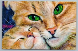 CAT Mom n KITTEN Green Eyes Gentle motherhood Russian New Postcard