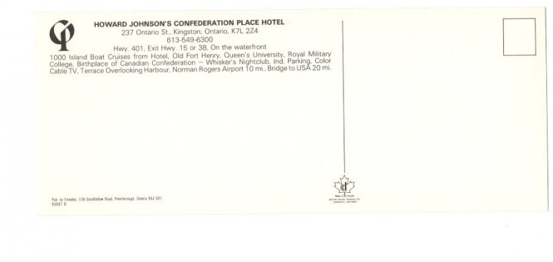 Confederation Place Hotel, Kingston, Ontario, Vintage Advertising Postcard