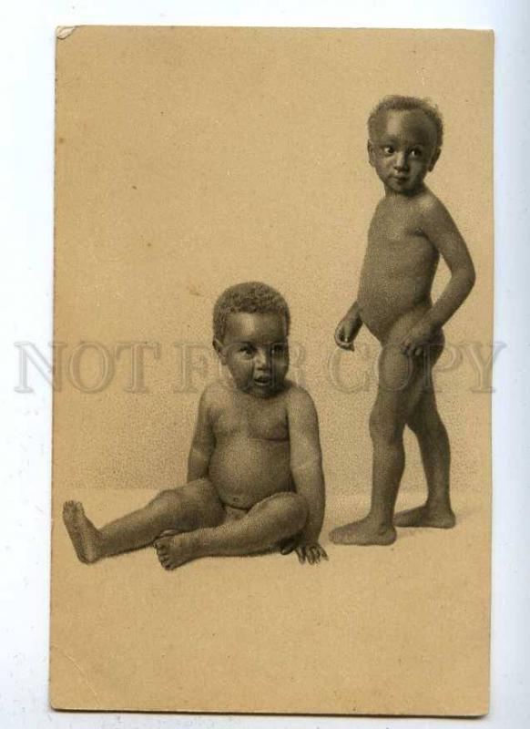 187890 German Colony NUDE Black Native CHILDREN Vintage LITHO1