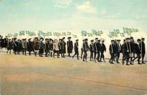Sweden Postcard People Carrying Swedish Flags in Parade Procession, Unposted