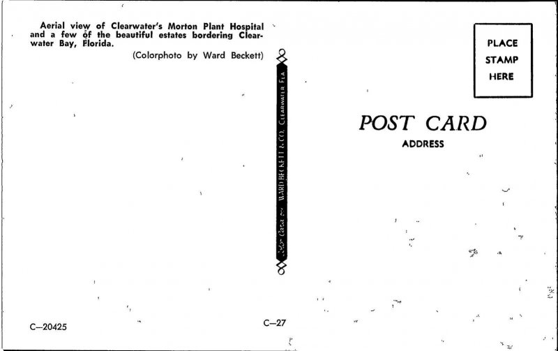 Clearwater Florida Morton Plant Hospital Bay Up Vintage Aerial Postcard VTG 