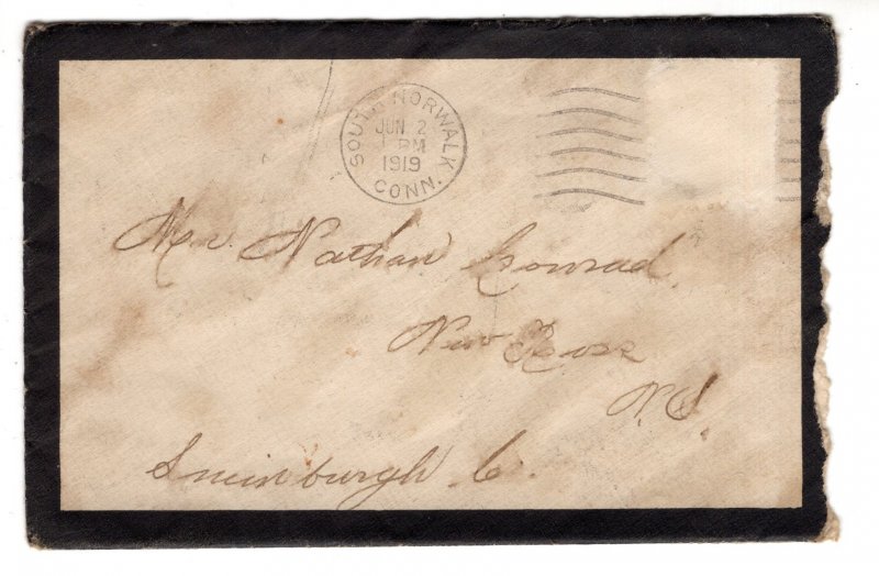 Mourning Cover w Letter to Sister, South Norwalk Connerticut to Nova Scotia 1915