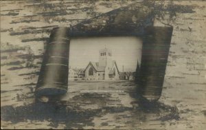 Laconia NH Cong Church Faux Bark Border c1905 Real Photo Postcard