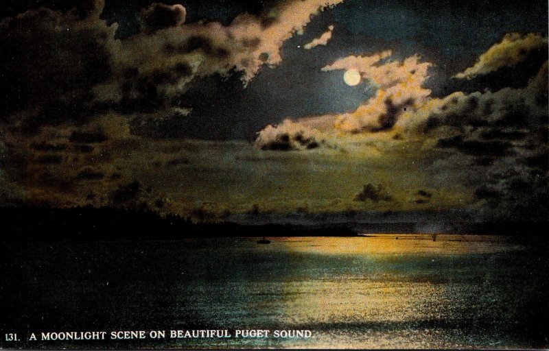 Washington Seattle Moonlight Scene On Beautiful Puget Sound