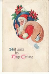 CHRISTMAS   SANTA with RIPPED BAG of TOYS  postcard