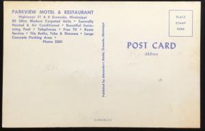 Postcard Unused Parkview Motel Grenada MS LB