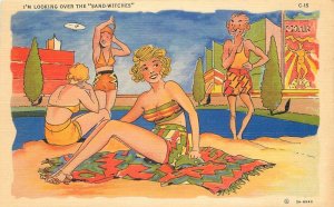 Postcard 1940s Ray Walters Sexy Woman sandwiches Comic Humor Teich 23-5468