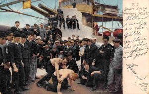 Wrestling Match US Navy Sailor Life Aboard Ship 1907 postcard