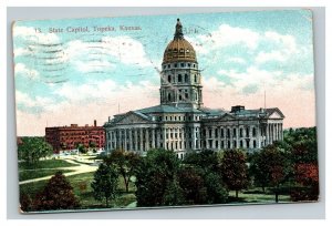 Vintage 1908 Postcard State Capitol Building and Gardens Topeka Kansas