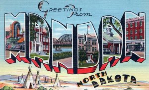 ND, Mandan, North Dakota Linen Large Letter Postcard